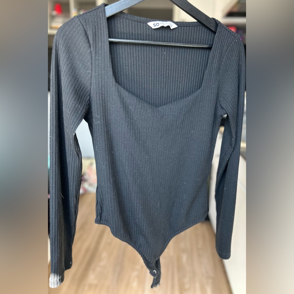 SO Black Fitted Ribbed Long Sleeve Bodysuit